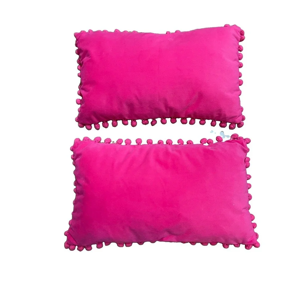 PINK VELVETEEN Pom Pom THROW PILLOWS 10